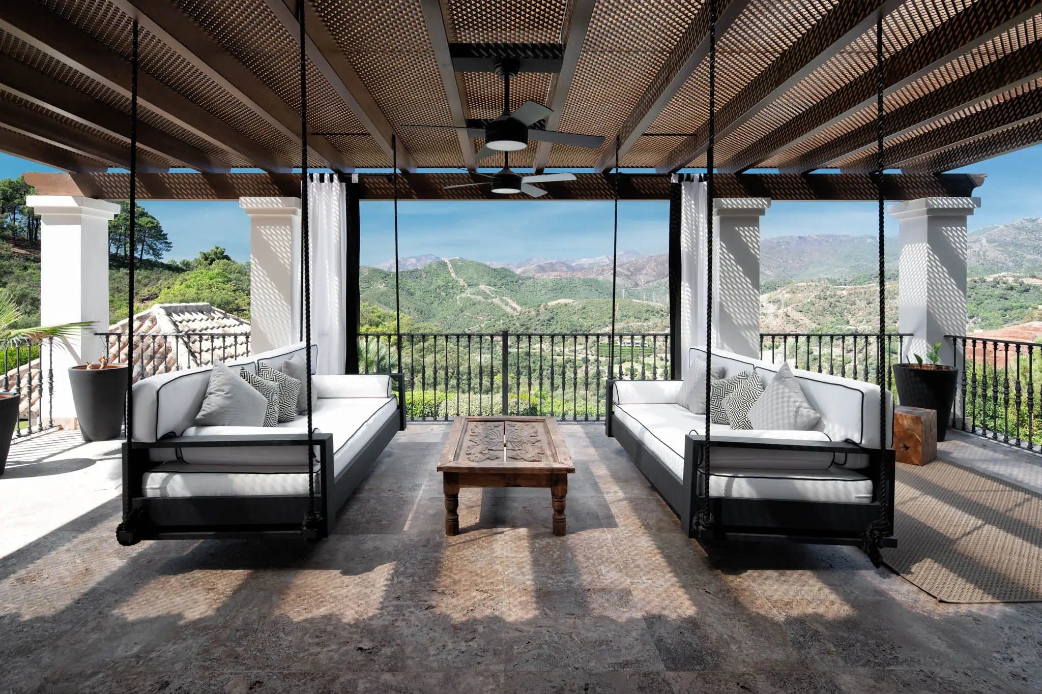Covered terrace overlooking the mountains, La Zagaleta